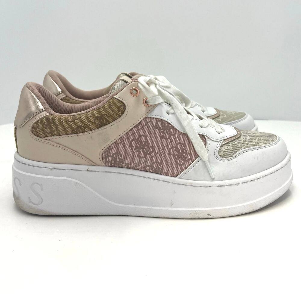 Guess Womens Cleva Contrasting Low-Top Sneakers Shoes Pink Gray Brown Size 11